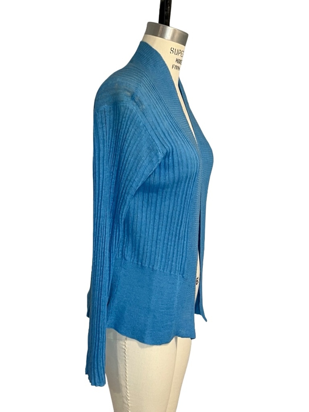 NWT EILEEN FISHER  Blue Linen Open Front Cardigan Ltwt Sweater MED MSRP $158 - Picture 3 of 10